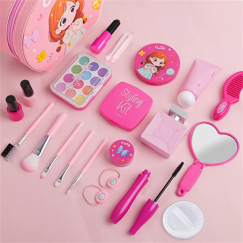 Roze Simulatie Meisje Schoonheid Speelspel Cosmetica Tas Speelgoedset Educatieve Make-up Nagelverf Lippenstift Speelgoed voor Kinderen Meisje Geschenken