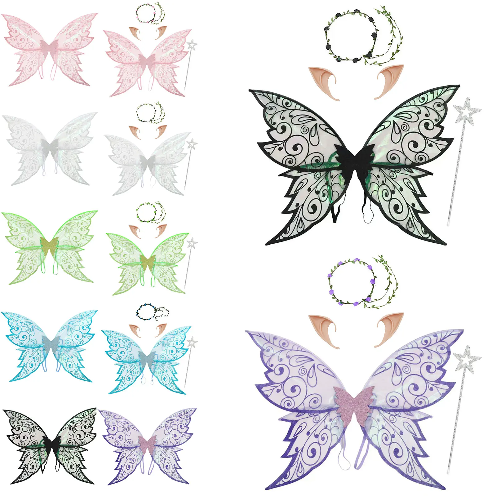 Halloween Butterfly Wings Costumes for Women Girls Fairy Wings Sparkle Fairy Princess Wings Cosplay Party Favor Accessories