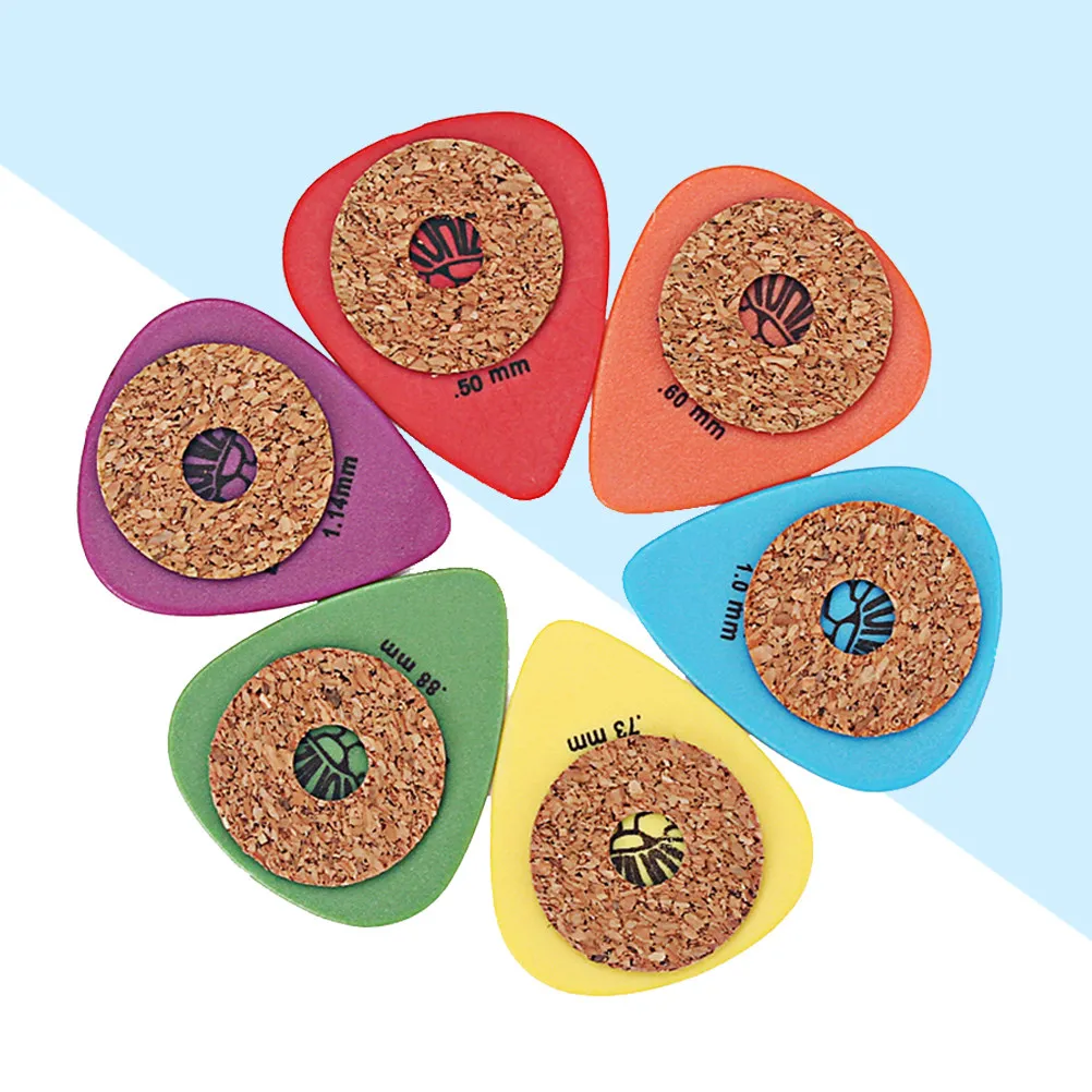 6Pcs Pom Guitar Picks Colorful Heart Shape Cork Ring Lightweight Ultra Thin for Guitar Bass Ukulele Mandolin Banjo Premium