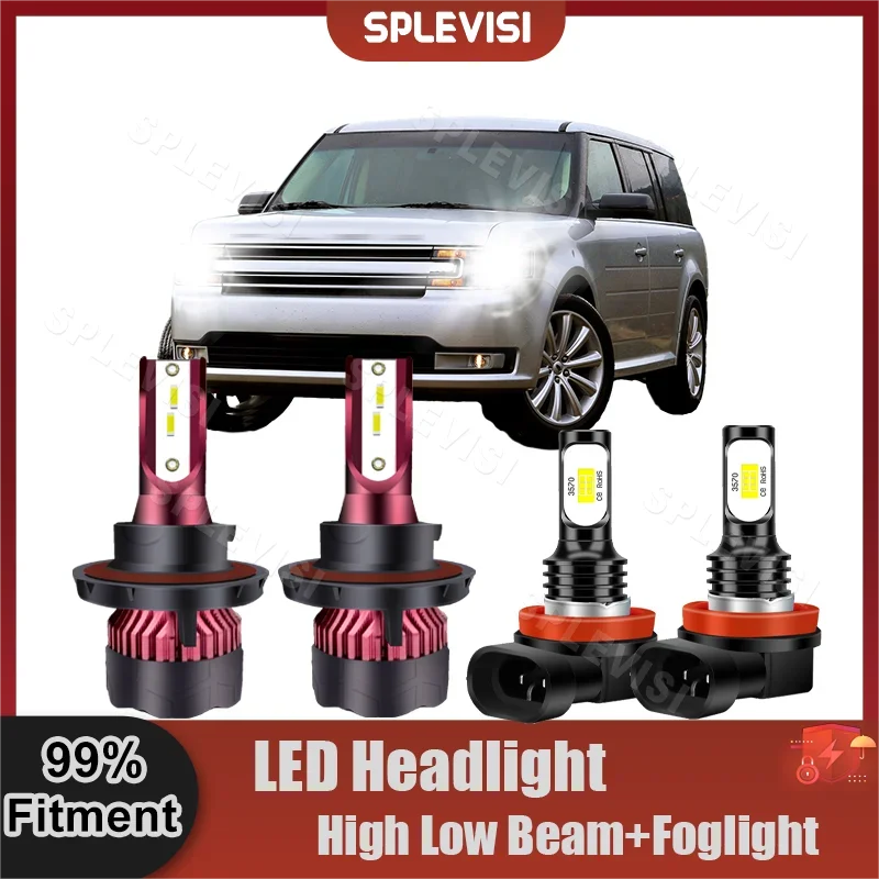 SPLEVISI 4PCS Headlight High Beam Low Beam Foglamp Bulbs For Ford Flex 2009 2010 2011 2012 2013 2014 2015 2016 2017 2018