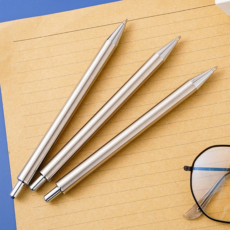 Simple 0.5mm Stainless Steel Gel Pen Press Type Automatic Metal Pen Luxury Office Business Signing Writing Pen Kawaii Stationery