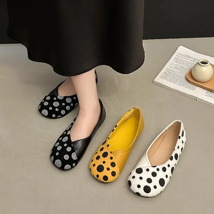 Frühlings-Neuheit: Damen-Flachschuhe mit Runder Spitze, Gepunktetem Wildleder, Bequeme Alltags-Loafer für Büro und Straße – Detail 32