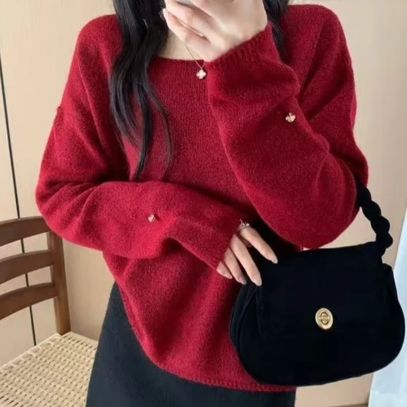 

Мягкий пуловер с v-образным вырезом, вязаный свитер из искусственного бархата в сочетании с женским свободным и ленивым коротким свитером осень/зима 2025 г.