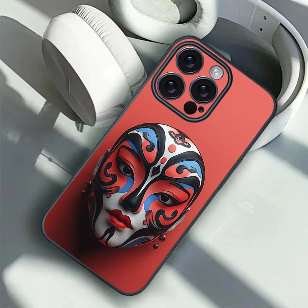 Chinese 3D Peking Opera facial makeup Phone Case For iPhone 16 15 14 13 12 11 PRO MAX PLUS Mini TPU Soft to Skin-friendly case