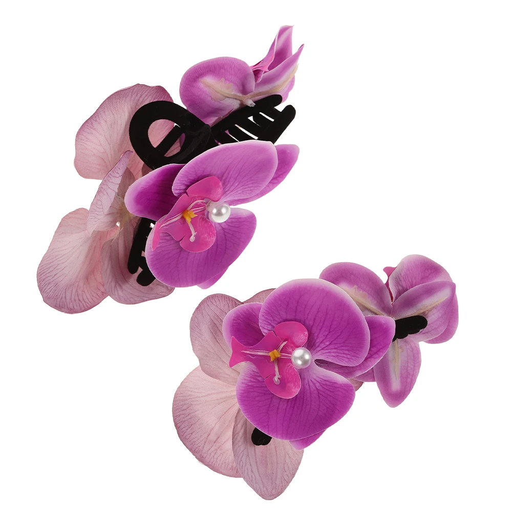 

2 Pcs Flowers Simulated Phalaenopsis Hair Accessories Clip Seaside Resort Fabric Claw
