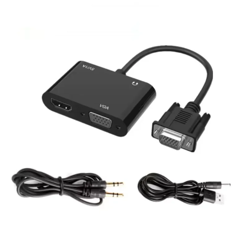 VGA zu HDMI + VGA Adapter Splitter mit 3,5 mm Video Audio Konverter Unterstützung Dual Display für PC Projektor TV Multi-Port