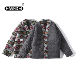 Double Sided Wearable Winter Quilted Jacket Men Loose Casual Vintage Japan Cotton Padded Kimono Parkas Jacket Cityboy Warm Coat