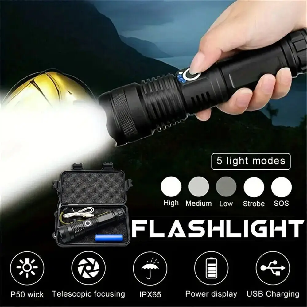 High Powered 90000000Lumens Super Bright Flashlight LED Rechargeable Torch Lamp