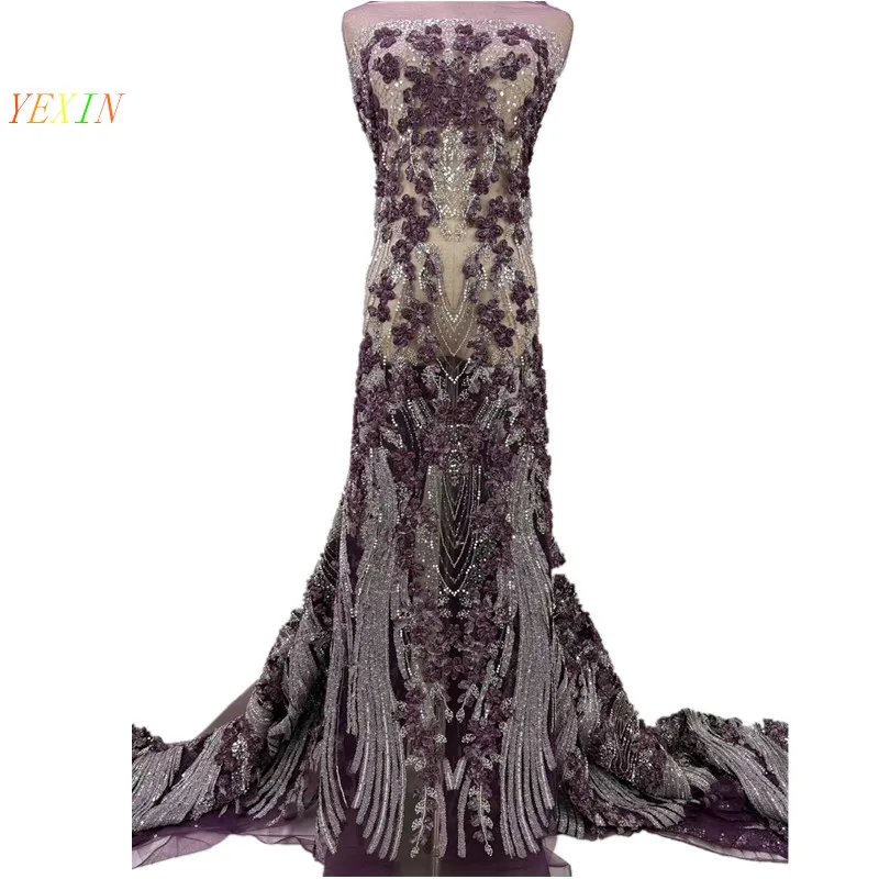 

Элегантная французская тюлевая сетчатая ткань с пайетками и бисером, африканское нигерийское вышитое кружево для шитья, коллекция 2026 года