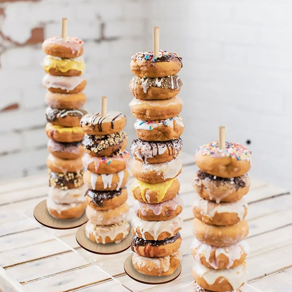 5pcs Small Detachable Design Donut Holder Decoration Round Wood Wooden Donut Stand Donut Wall Bracket Dessert Table