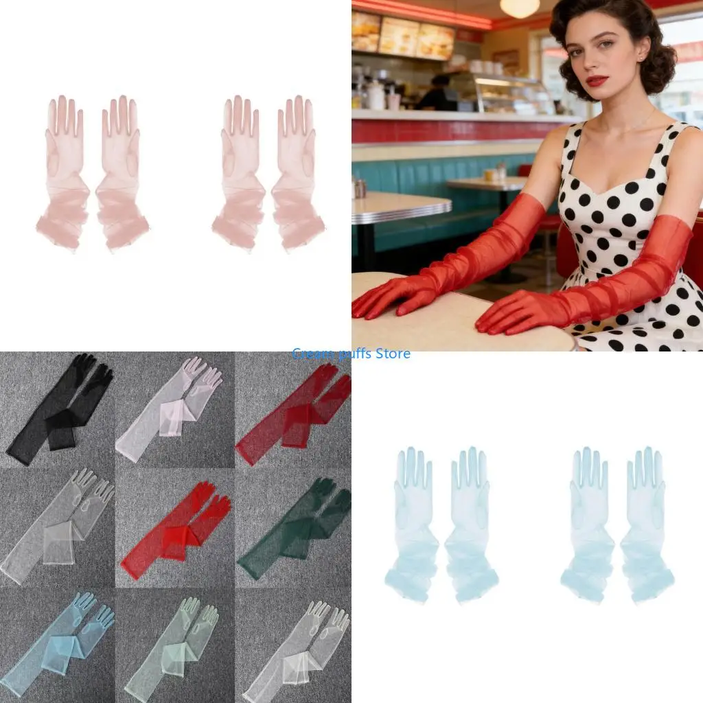50LE Formal Long Gloves with Elegant Design for Operas Performances Wedding
