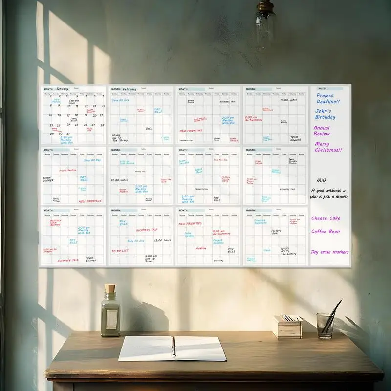 Blank Calendar Planner Reusable Calendar 35X58in Wall Planner Large Erasable Boards For Offices Home & School