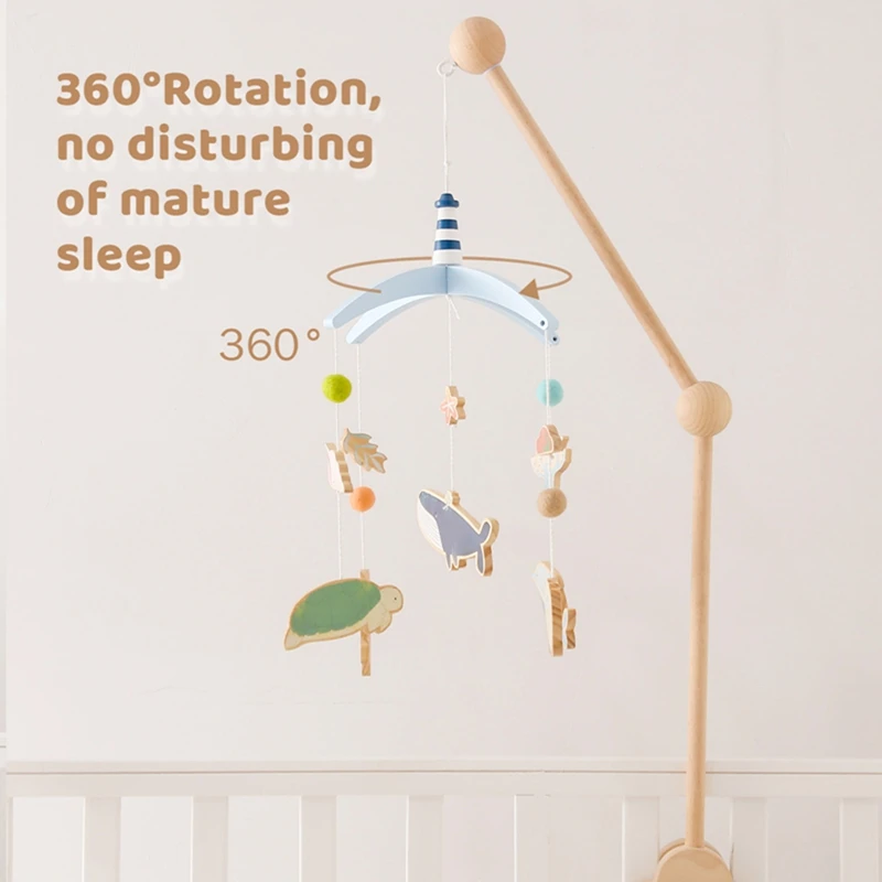 Baby Rattles Toys 0-12 Months Newborn Wooden Whale Animal Hanging Toy Musical Bed Bell Mobile Toddler Carousel For Cots Kid Gift