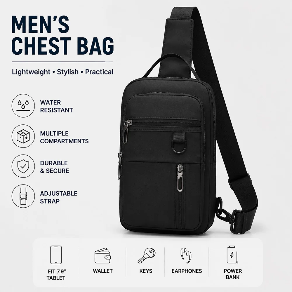 

Fashionable Men's Chest Bag Casual Crossbody Bag Multipocket Backpack Sling Pack Student Sports Fashion Waist Pouch for Teenager