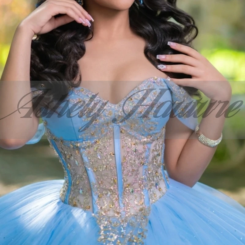 A3919 فساتين Quinceanera باللون الأزرق السماوي 15 مع كيب شرابة الخرز Ballgown حفلة موسيقية حفلة عيد ميلاد Vestido De xv Anos مناسبة مخصصة