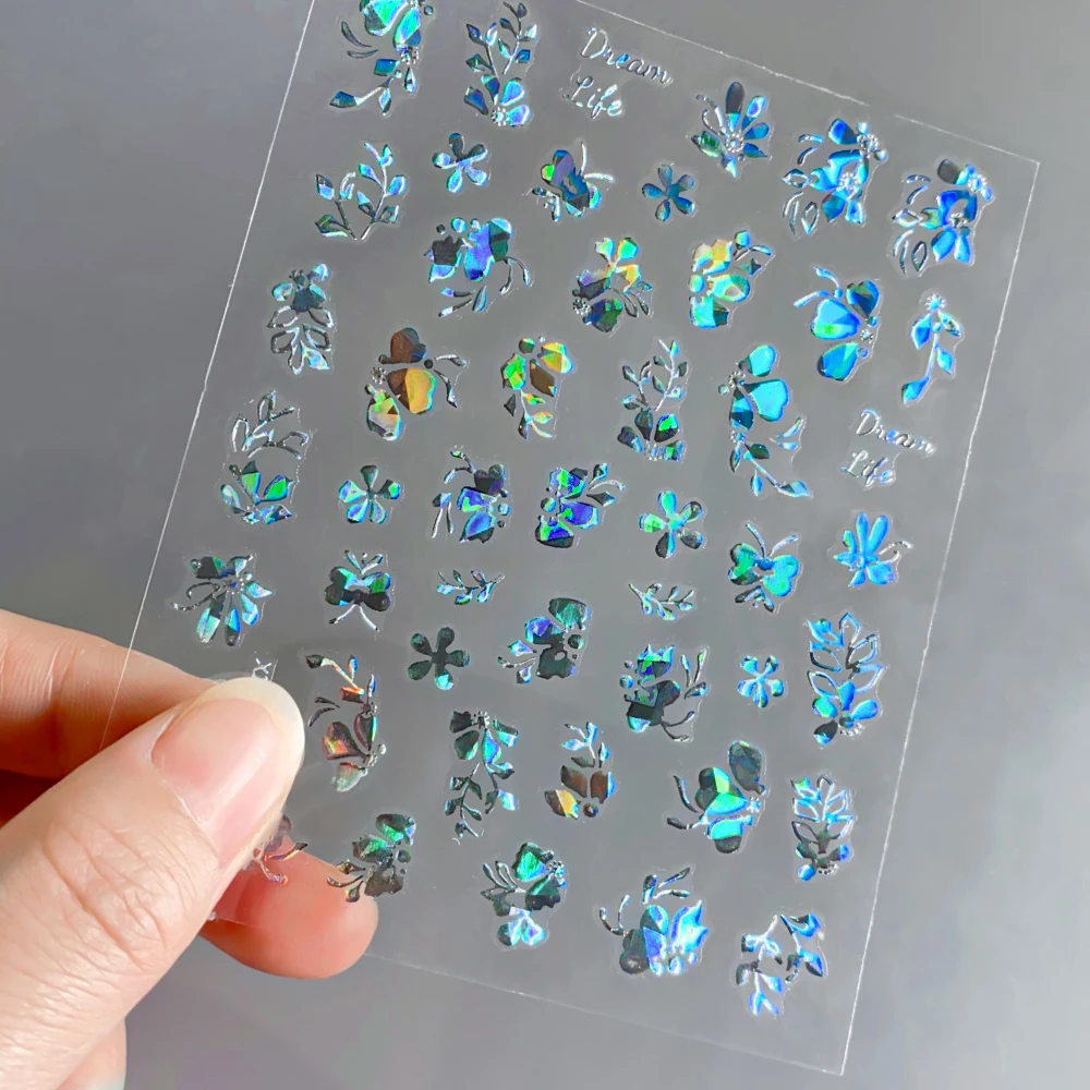 12 pièces 3D Laser argent étoile coeur géométrie lignes ongles autocollants pentagramme, lune, serpent, fleur curseur auto-adhésif manucure décalcomanies &