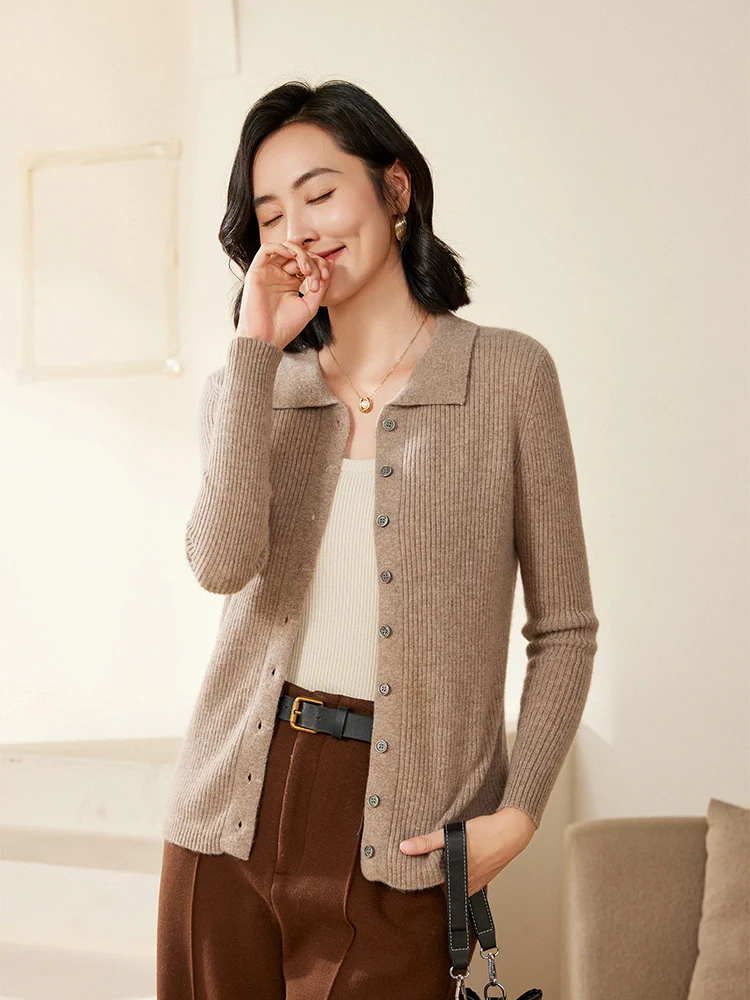 

2024 Autumn Winter Office Lady Sweater 100% Merino Wool Korean Style Knitted Cardigan Long Sleeve Cashmere Clothing Outerwears