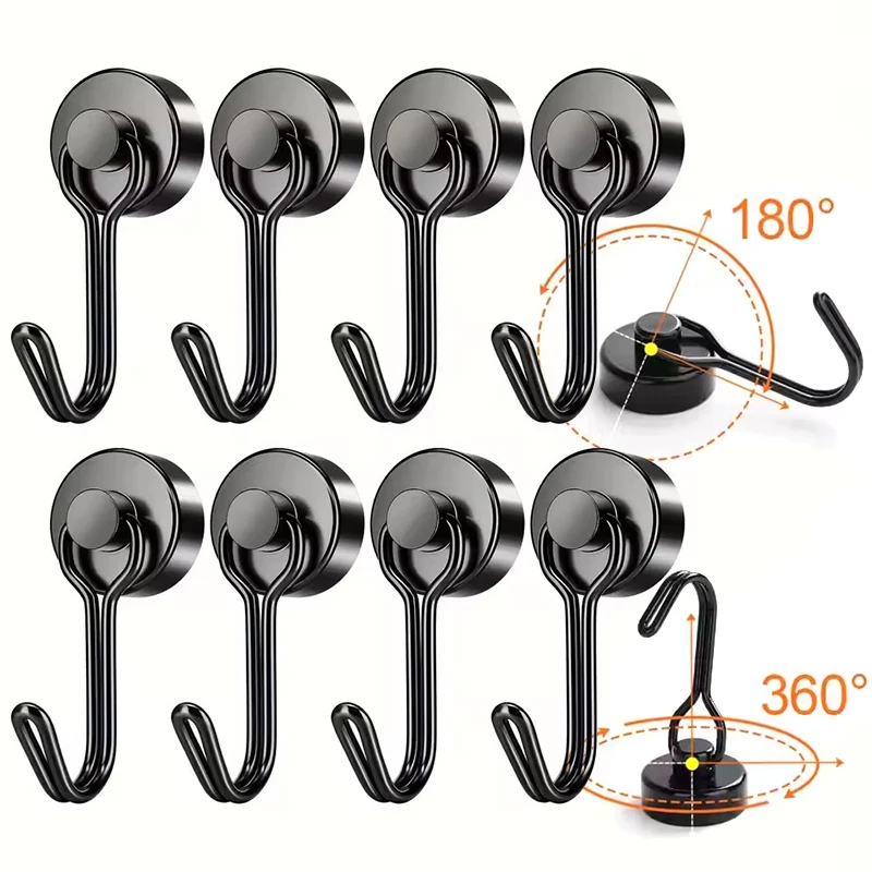 Starker, robuster Neodym-Magnet 360° ° Rotation schwarze magnetische Haken Kleiderbügel für Küche Home Office Schule multifunktionale Verwendung