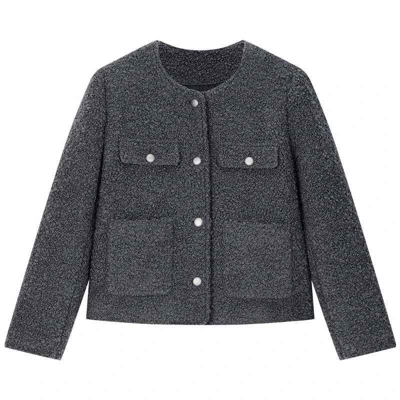 VIMLY موضة سترات دافئة للنساء شتاء 2025 جديد س الرقبة طويلة الأكمام معاطف الصلبة عادية تخفيف القمم الملابس النسائية A0078