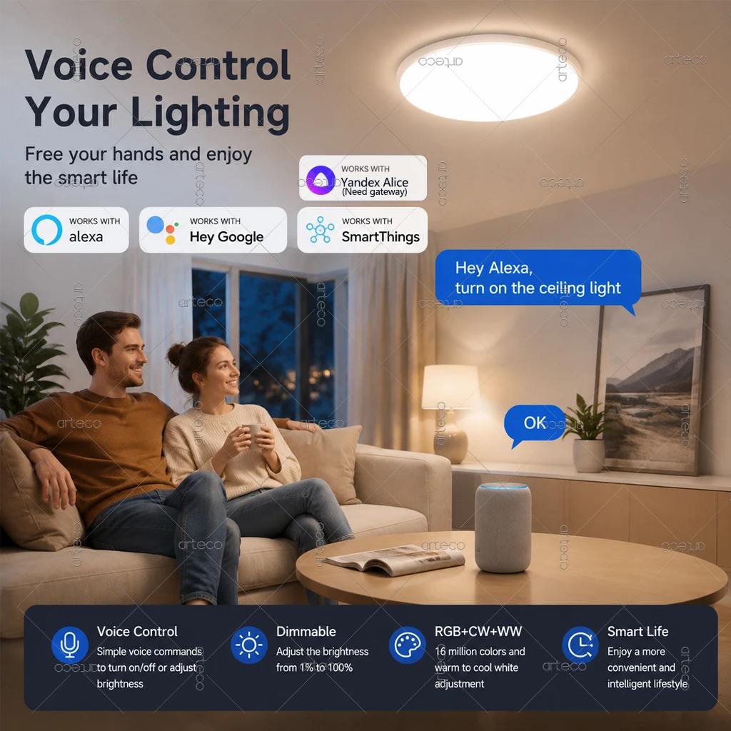 Bild 5: 24W 40W Tuya Zigbee Smart Deckenleuchte RGB Warmweiß Ultraflache Runde LED-Deckenlampe Wohnzimmer Schlafzimmer LED-Deckenleuchte