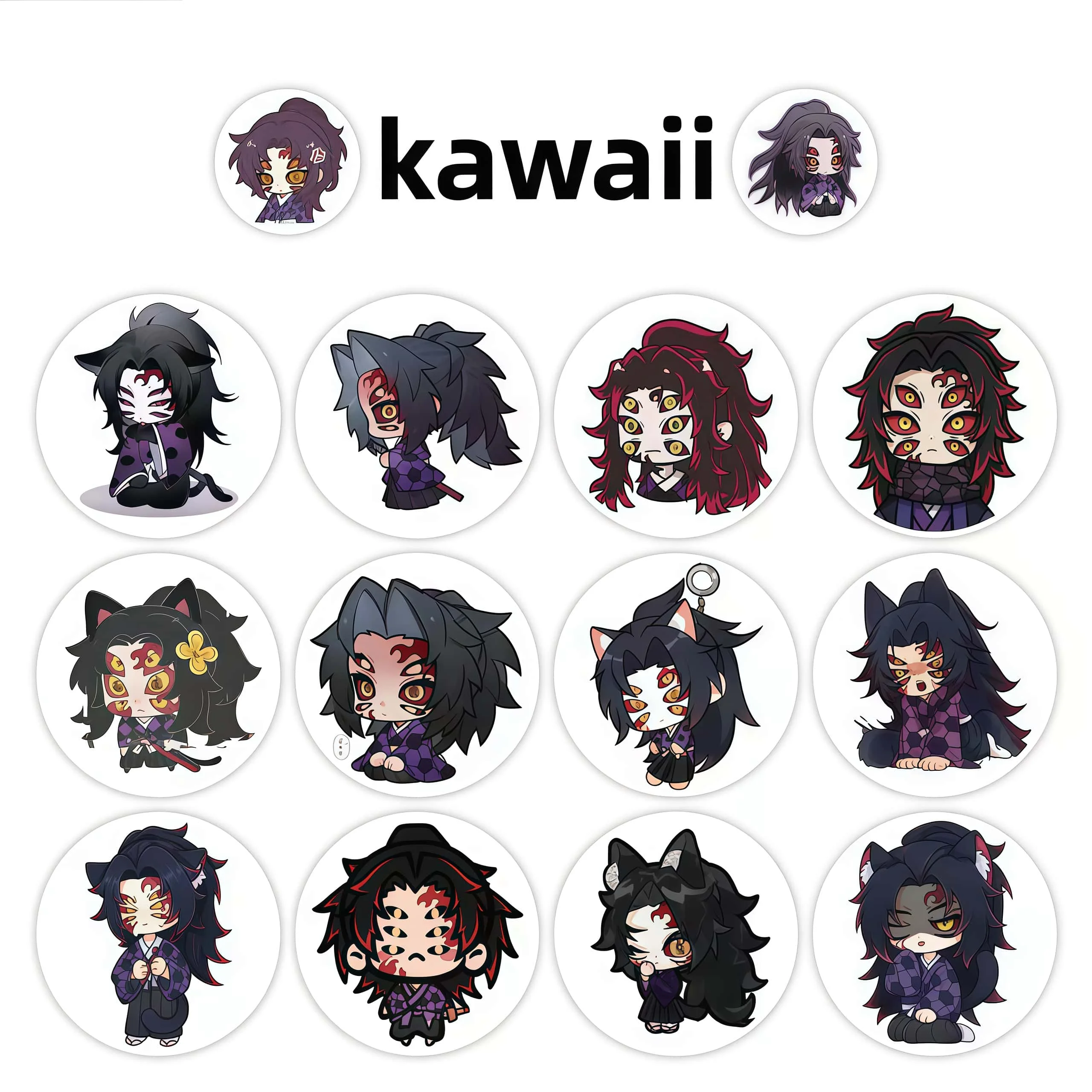 500Pcs Demon Slayer Kokushibo Chibi Sticker Roll, Cute Multi-Pose Anime Character Decals for DIY, Journal & Gift Decor