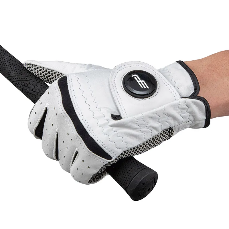 PLAYEAGLE 2pcs/lot White Color Men Left Hand Golf Gloves Sheepskin Fiber Soft Skid Resistance Breathable Glove With Golf Marker