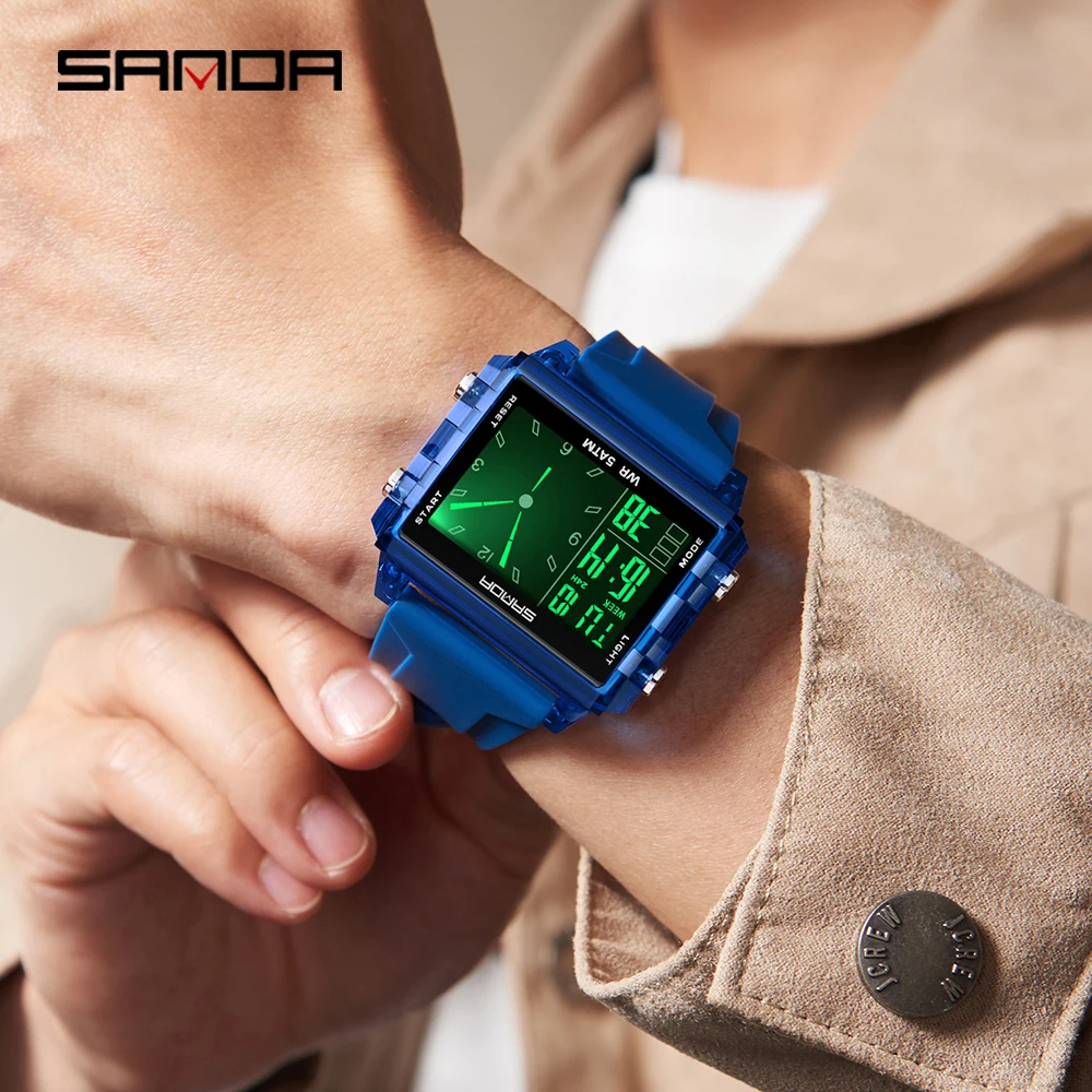 

SANDA 6273 модные электронные часы для мужчин со светящимся календарем, водонепроницаемые часы для спорта на открытом воздухе, повседневные женские цифровые наручные часы