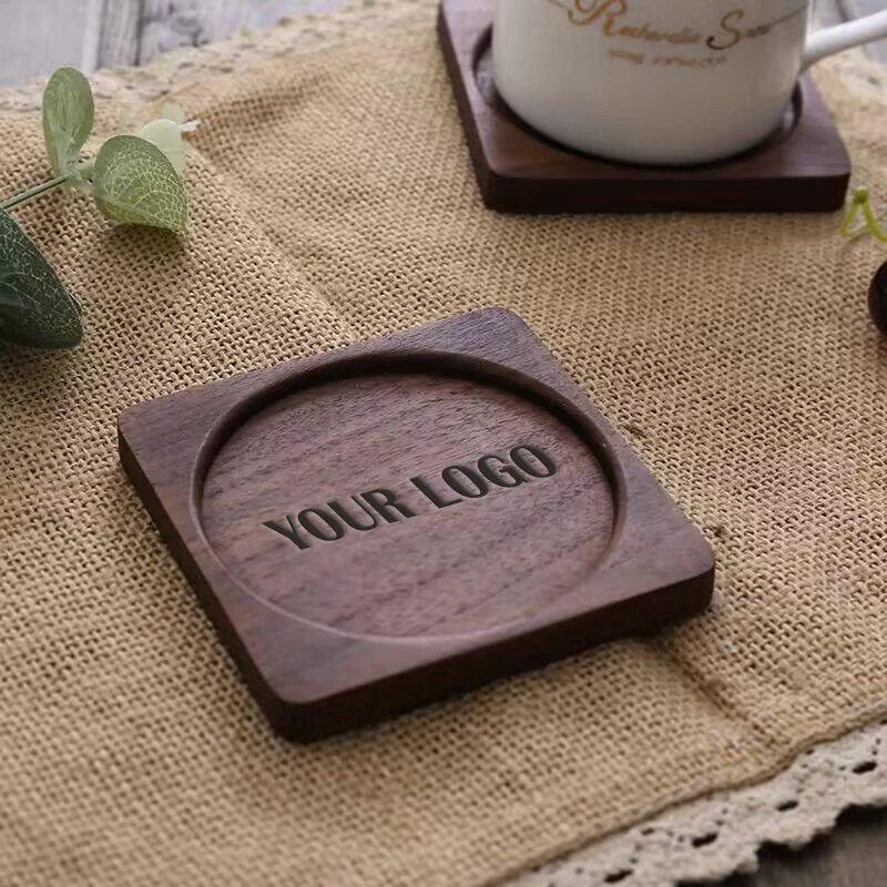 

Personalized Carved Logo Wooden Square Beech Table Insulation Mat Coaster Saucer