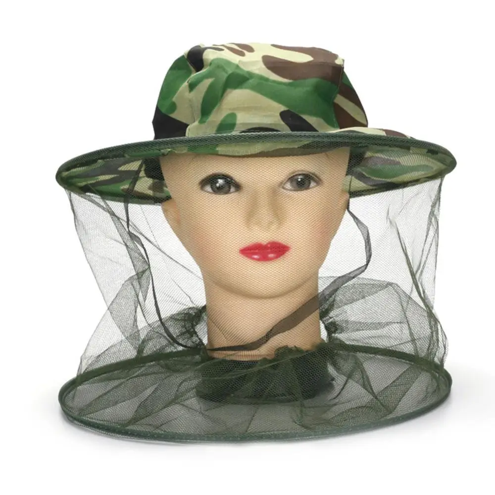 Beekeeping Mosquito Net Hat Camouflage Insect Net Cap Face Protector Elasticated Fishing Hunting Hat Travel Camping Mesh Cap