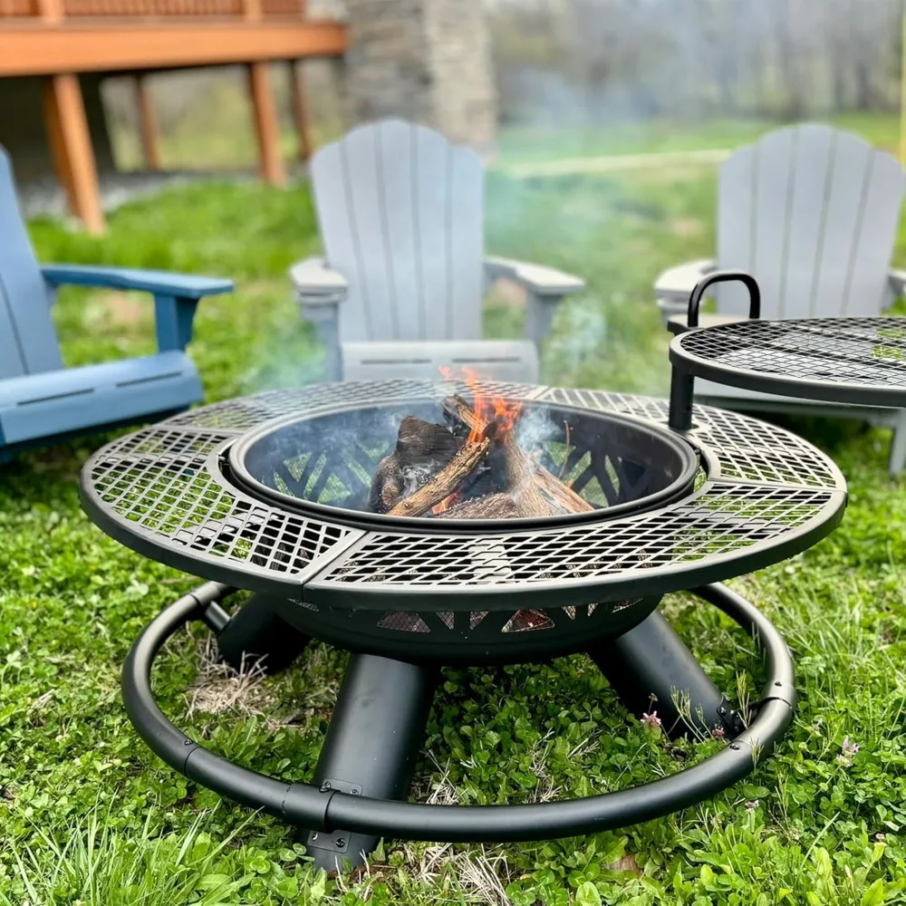 

Valley 47" Outdoor Fire Pit with Adjustable Grill, 2-in-1 Metal Outdoor Fireplaces, Large Patio Wood Burning Fire