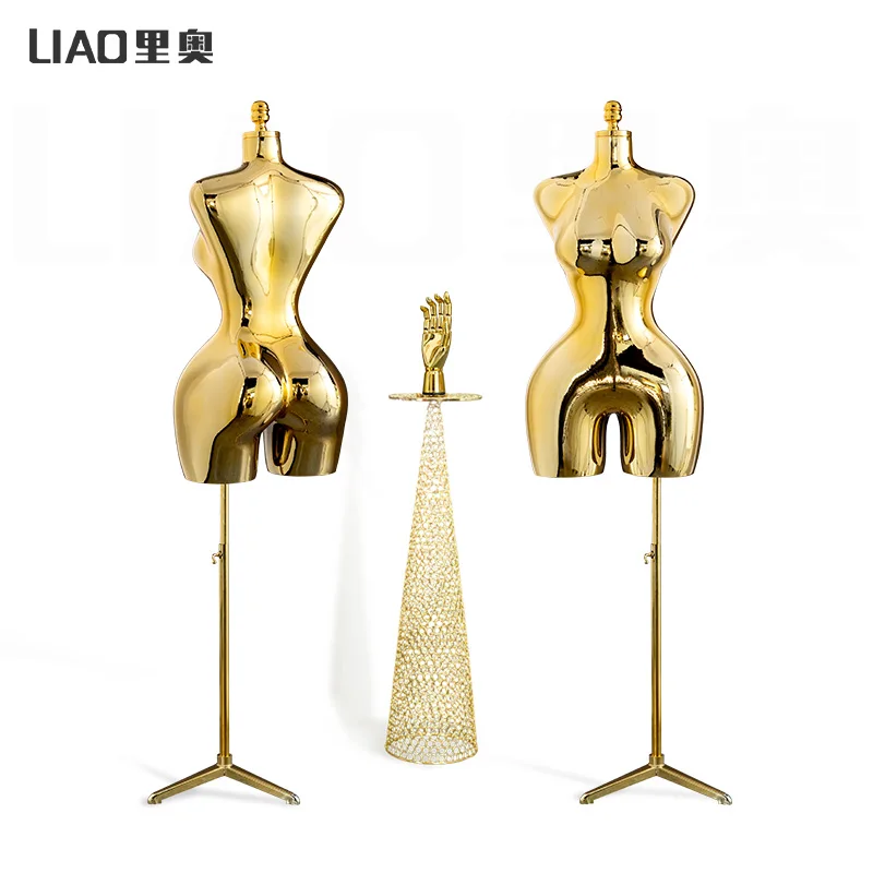 Plating Gold Lady Dress Form Mannequin Body Stand Female Chrome Silver Upper-Body Big Buttock Ass Curve Manikin
