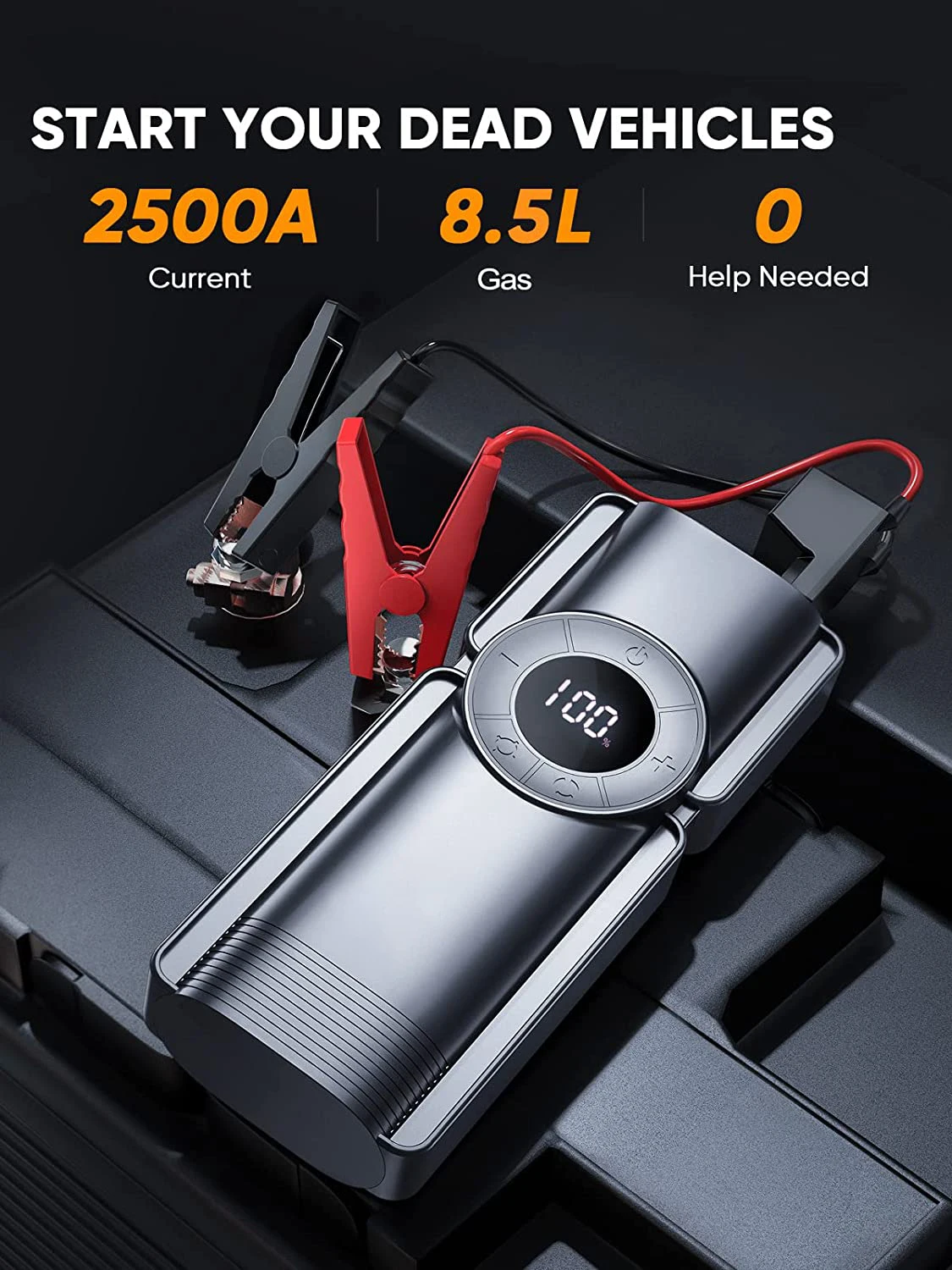 Gligle Car Jump Starter with Air Compressor BUTURE 150PSI 2500A Car Battery Jump Starter Battery Pack Display Emergency Light