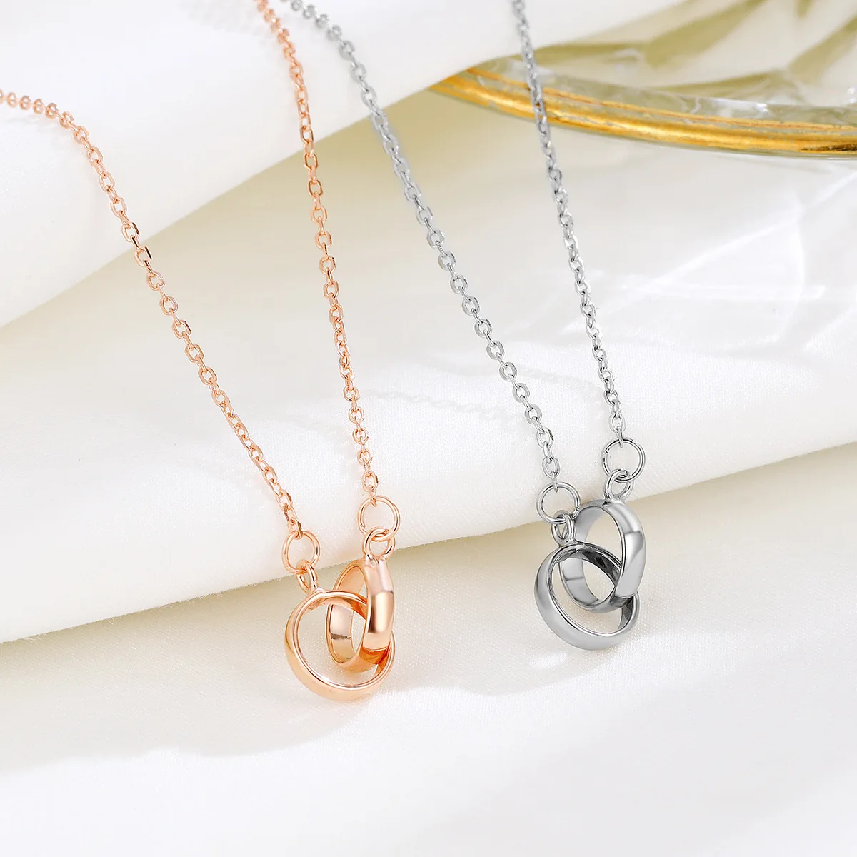 S925 Pure Silver Double Loop Circle Necklace, Elegant Minimalist Jewelry Ins Style Summer All-match Round Clavicle Chain