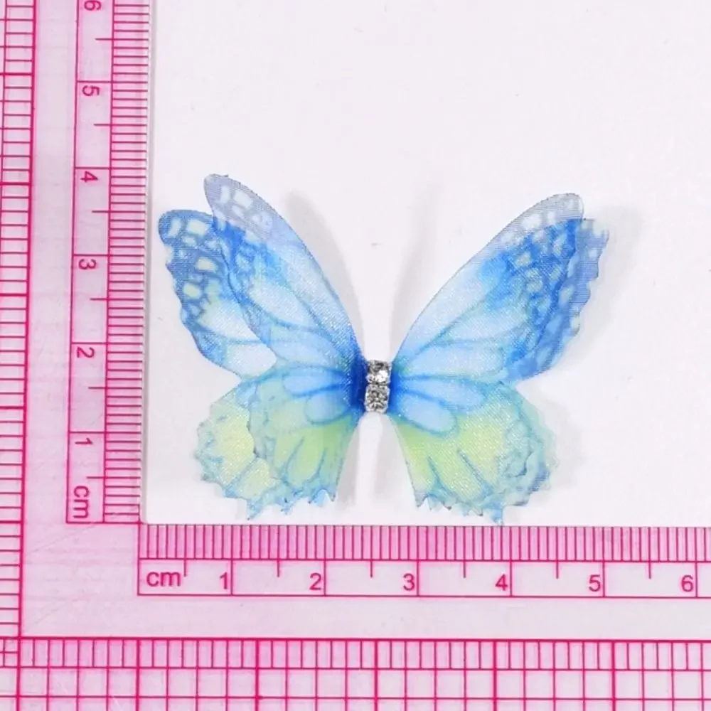 50Pcs 3D Organza Fabric Butterfly Appliques Double-layer Translucent Chiffon Butterfly Embroidered Patches Gradient Color