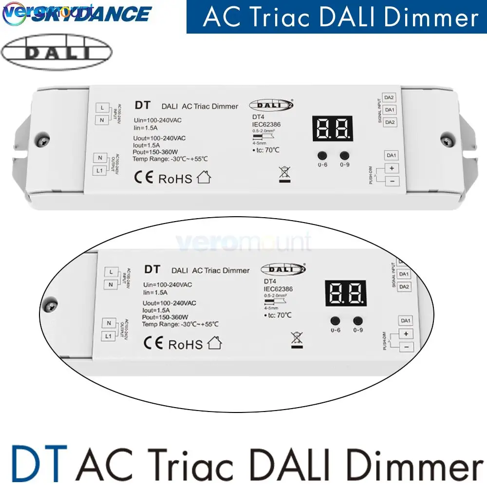 Skydance 150-360W 100-240V AC Triac DALI Dimmer DT (DT4) Push Swich Dimming Digital Display DALI2 For AC 110V 220V LED Lamp