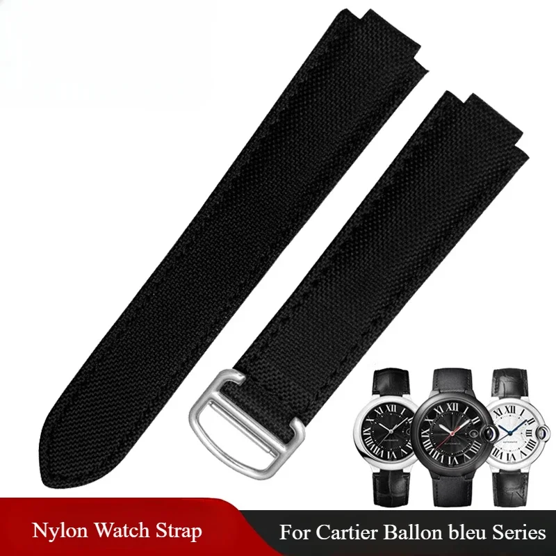 Per Cartier Ballon Bleu WSBB0015 Cinturino per orologio in tela di nylon serie Black Bay con accessori per orologi con bracciale con interfaccia convessa