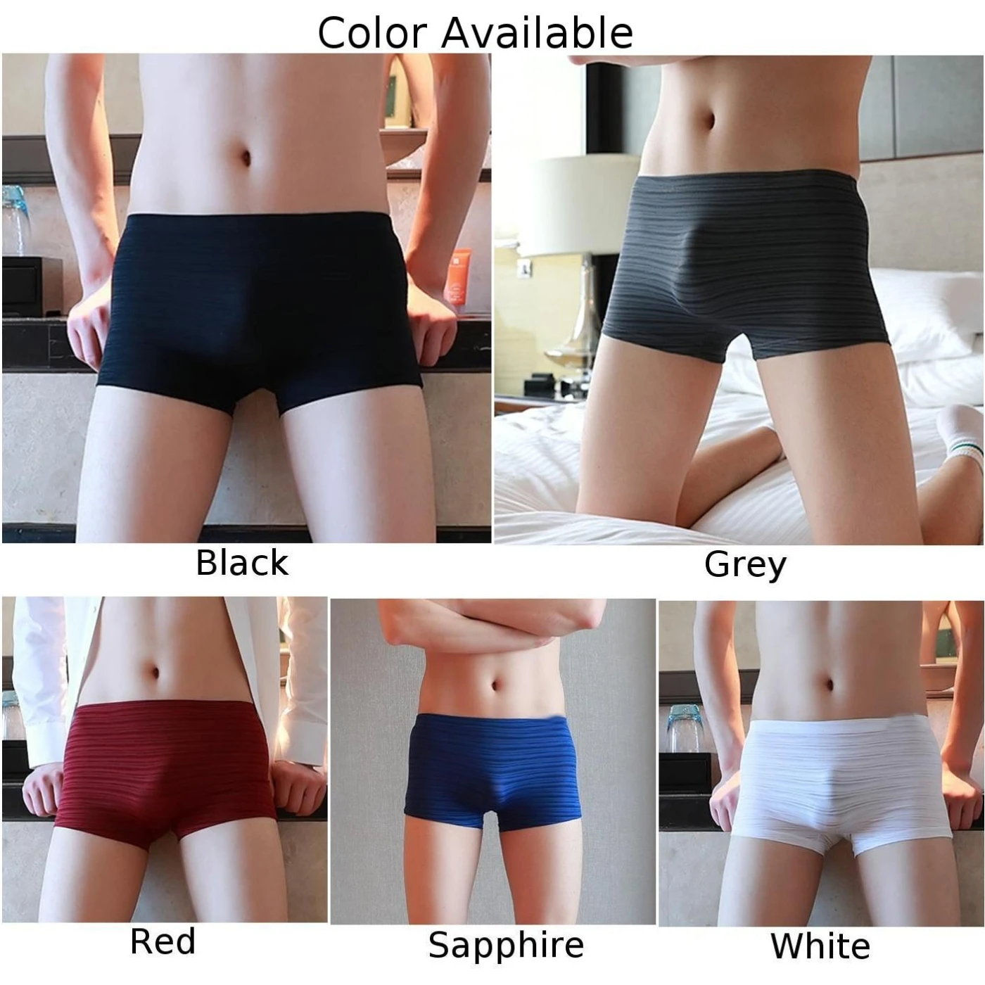 Mens Breathable Ice Silk Stripe Underwear Pouch Briefs Underpants Trunks Sexy Shorts U Convex Soft Pouchshorts