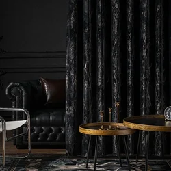 Hot Stamping Fluweel Luxe Gordijn Voor Woonkamer Zwart Verduisterende Retro Europese Stijl Thuis Textiel 1Pc