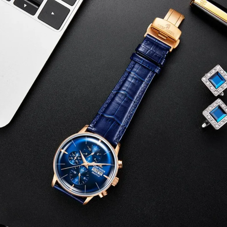 

Reef Tiger Men Automatic Watch 42mm Luxury Mechanical Wristwatch Sapphire Mirror Multi-Dial Month Week Date 24 Hours