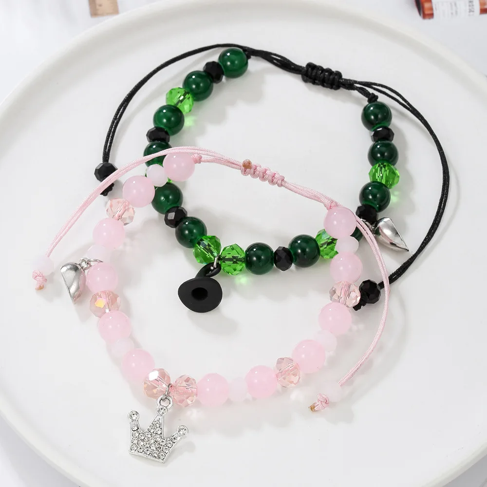 Punk Wicked Friendship Bracelet Set Crown Witch Hat Love Magnetic Buckle for Couples Fans Christmas Valentine's Day Party Gifts