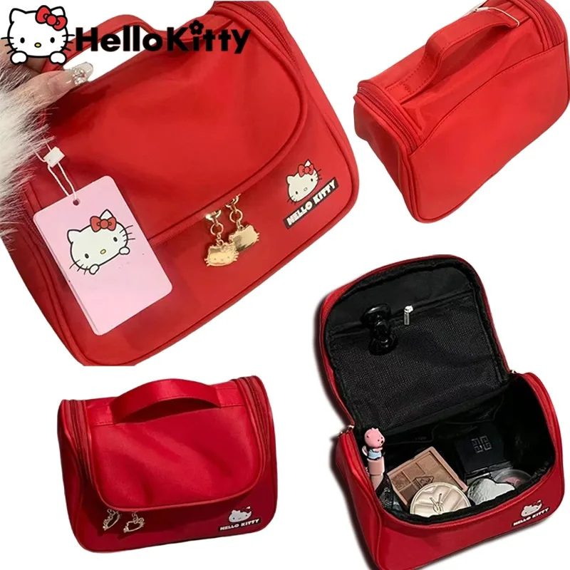 Kawaii Hello Kitty Large Capacity Cosmetic Bag for Women Portable Travel Toiletry Bags Cute Girls Waterproof Tote Bag Handbags