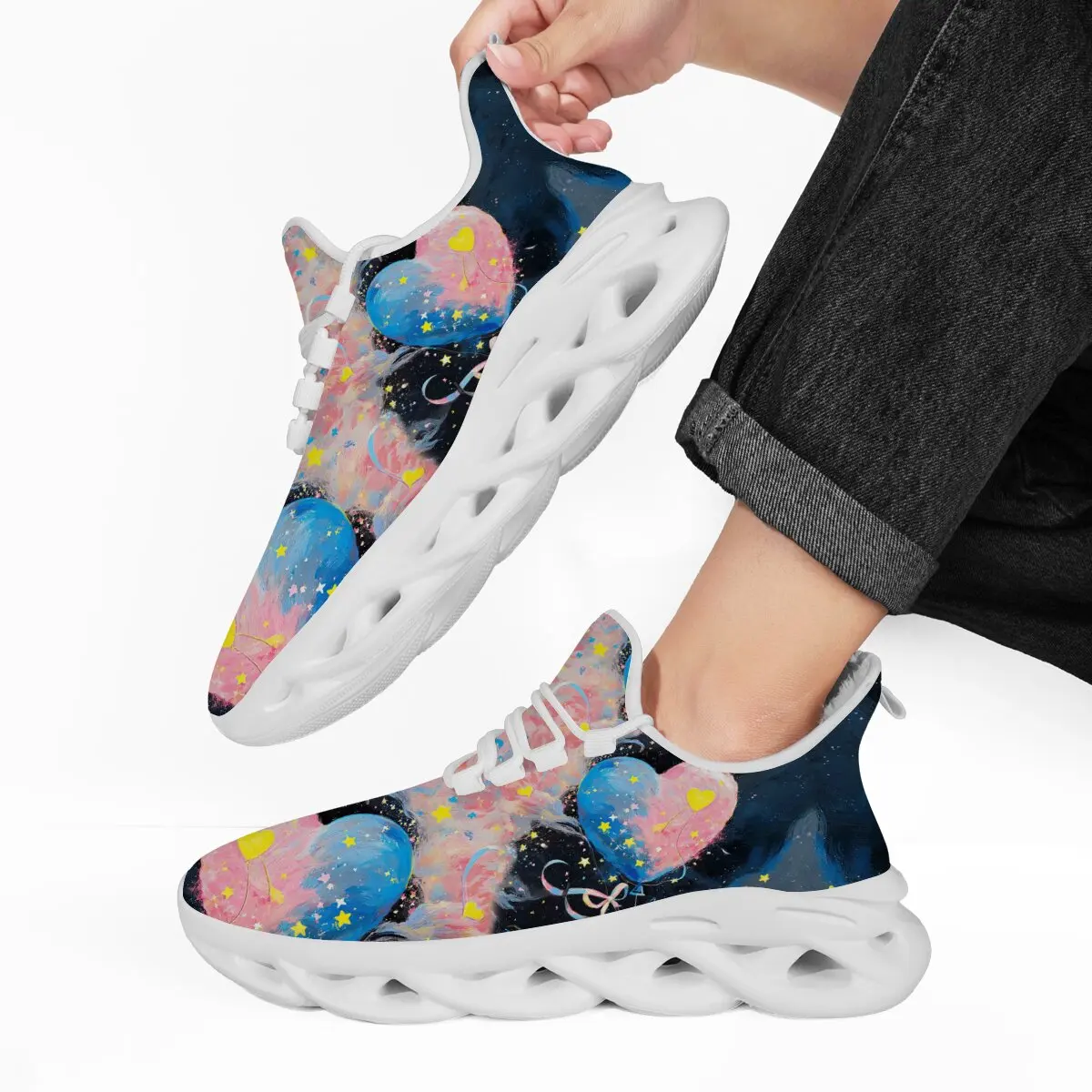 

Повседневные кроссовки на флисовой подкладке для женщин и мужчин, спортивная обувь с принтом в виде сердца, звездного неба, масляной живописи, нескользящие повседневные тренировочные кроссовки