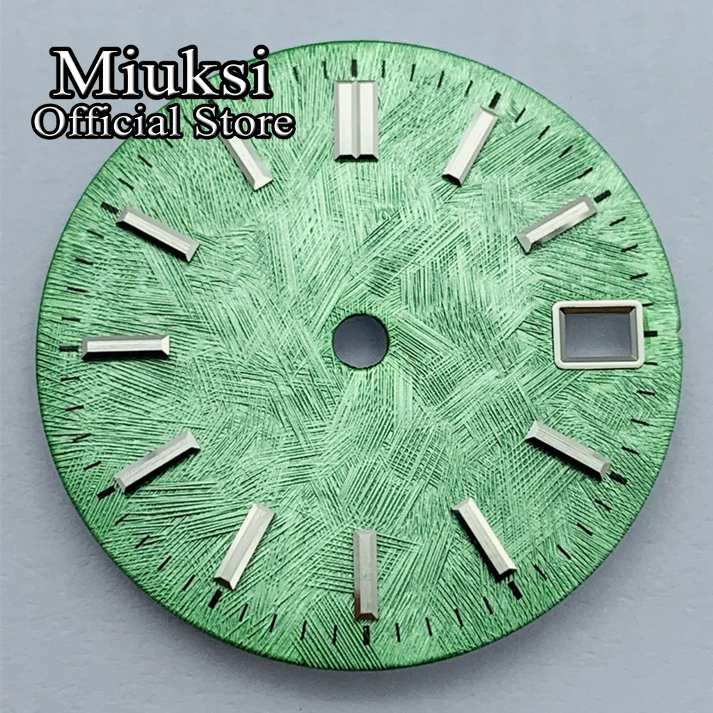 Miuksi 28.5mm silver blue pink sterile watch dial fit NH34 NH35 movement fit 3/3.8 o'clock crown view 3