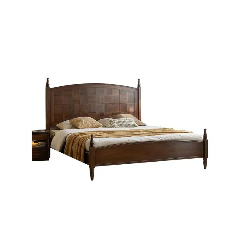 

Retro North American black walnut solid wood bed antique bedroom simple