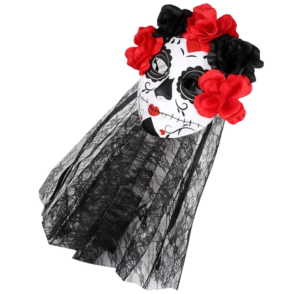 Dia mexicano máscara morta festa cosplay flor halloween rosa véu chique senhorita