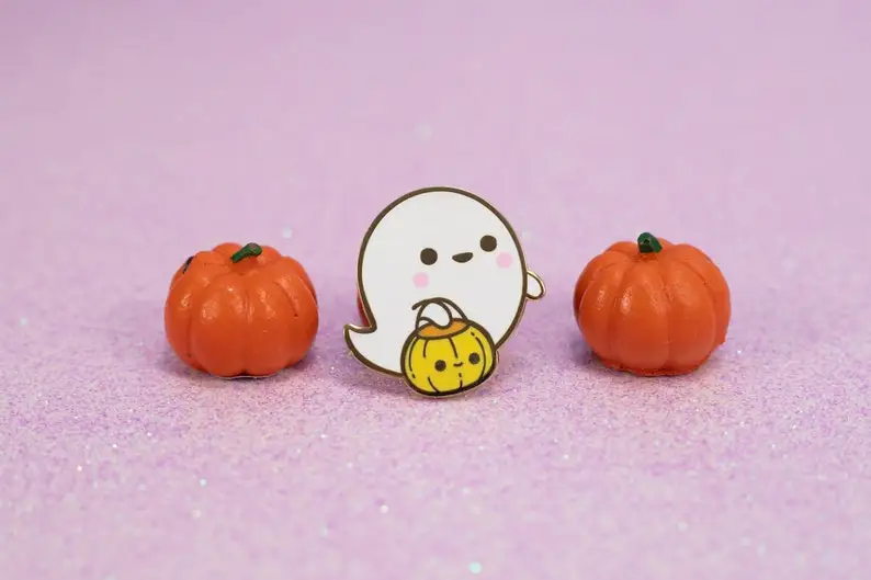 Speckles Ghostie  Kawaii Halloween Hard Enamel Pin