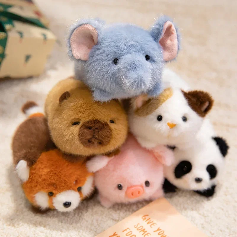 Cute Lying Plush Animals Red Panda Fox Sloth Cat Capybara Pig Stuffed Doll Toys Gifts for Kids Baby