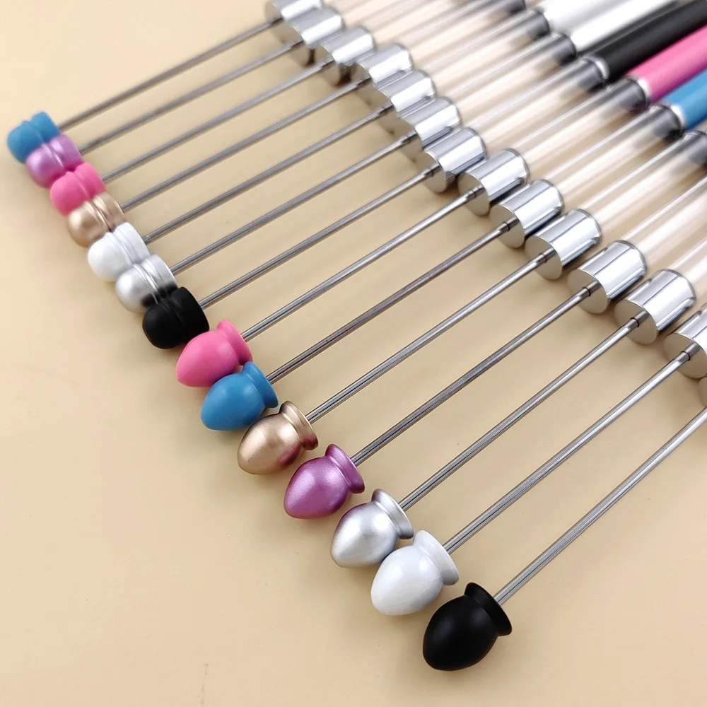 50Pcs Metal Beaded Ballpoint Pens Transparent Rod Bead Pen Ballpoint Pen Diy Crystal Oil Pens