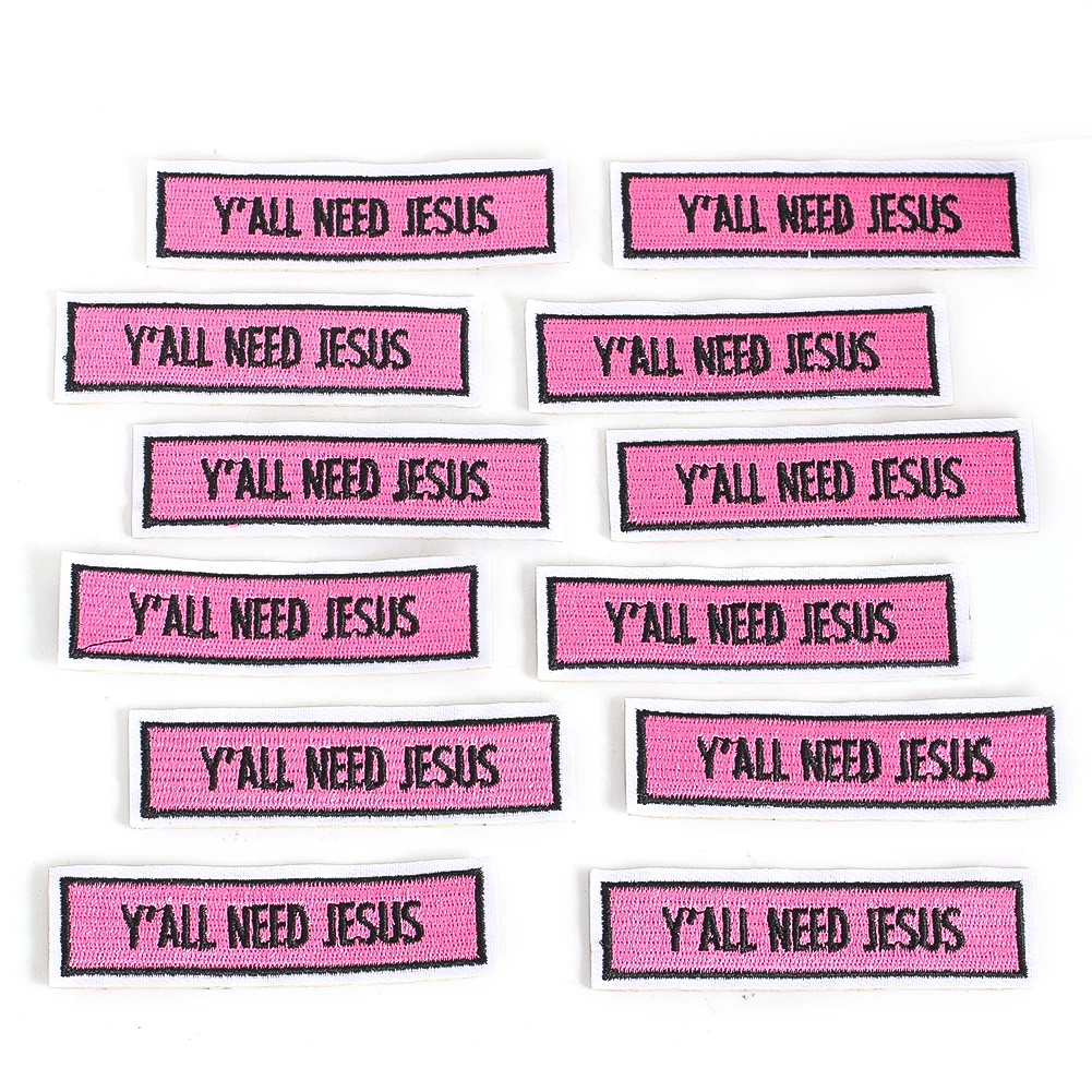 

Розовые вышитые вдохновляющие нашивки с цитатами, мотив «Y'ALL NEED JESUS», идеально подходит для одежды, сумок, шапок, модных обновлений «сделай сам»