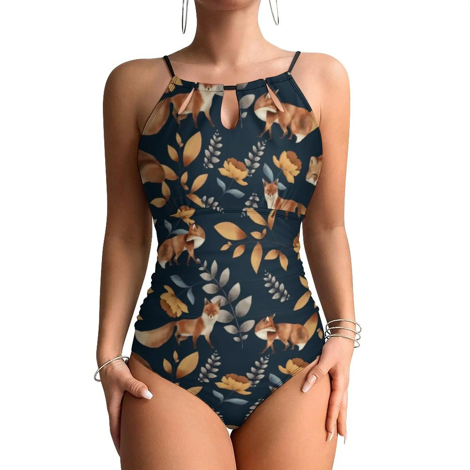 

Cute Fox Print Swimsuit Wild Animal One Piece Swimwear Push Up Fashion Bathing Suits Sexy Vacation Bath Design Bodysuit